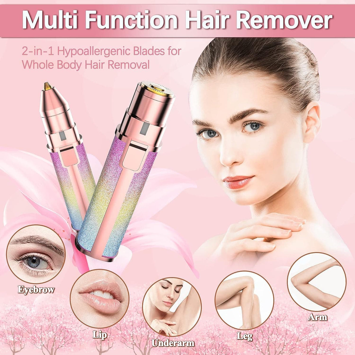 2-in-1 Rechargeable Eyebrow and Facial Hair Trimmer – Painless Flawless Shaver for Women, Smooth Hair Remover & Precision Eyebrow Groomer
